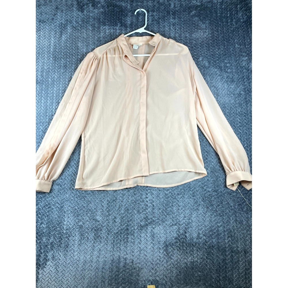 Vintage Lloyd Williams Sheer Blouse Top Women 10 Peach Pintuck Back Button Front